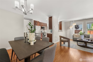 Dining area situated for easy flow between living room and kitchen.