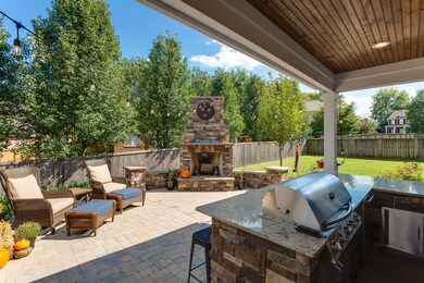 Outdoor Kitchen with grill, burner, refrigerator, and lighting. Gas or wood burning fireplace too!