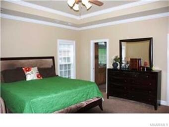 Master bedroom has trey ceiling and features a lar