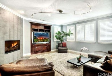 Check out the sleek fireplace!