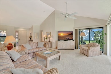 Living room featuring high vaulted ceiling, light
