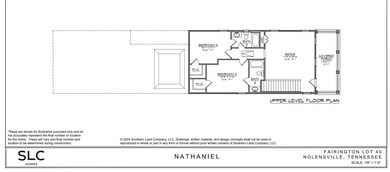 Second floor plan, with 2nf floor covered porch, 2 bedrooms, 2 bathrooms, and spacious bonus room.