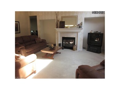 A gas fireplace and room for bookshelves or electr