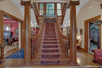 The oak columns support an arched ceiling beam.  T