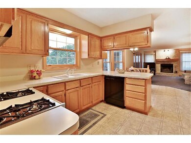 Light and bright kitchen overlooks the green space
