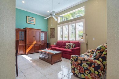 The spacious family room is accented by clerestory