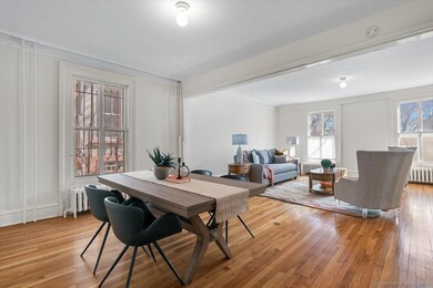 Large open dining room and living room.