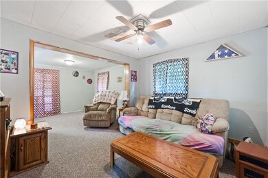 Living room is off the entry way and boasts new ca