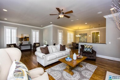Large open floor plan opens to the kitchen and din