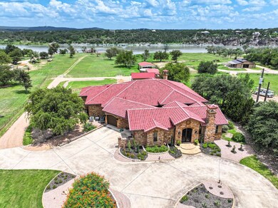 View from above of property featuring a large bod