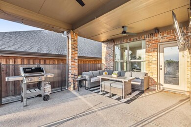 Covered patio with view of the backyard