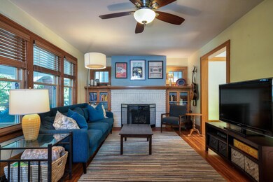 with wood stove & built-ins