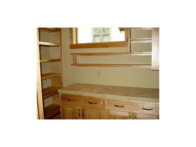 Hidden walk-in pantry features limestone counterto