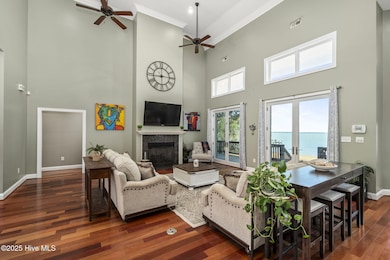 LIving room w/ fireplace and great views