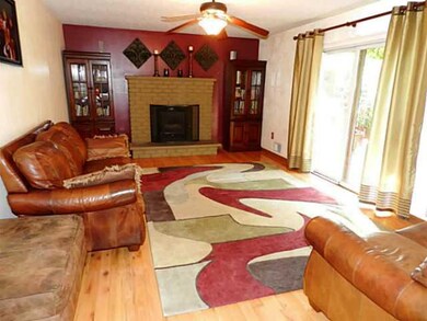 Family Room. Living room with fireplace and slidin