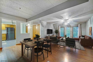 Open living room, dining room and kitchen layout