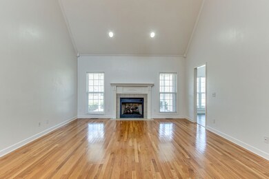Fireplace looking out to back yard and porch.