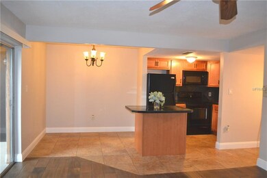 View from living area into dining and kitchen
