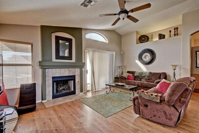 Living area and fireplace