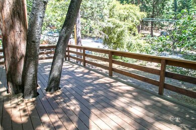 Deck overlooking front forested yard