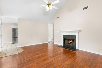 View from living room to kitchen and dining room