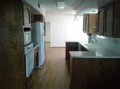 Kitchen with view into dining room.