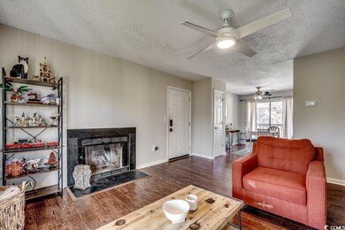 Living room featuring a fireplace with flush heart