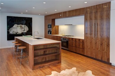 Walnut front fridge and dishwasher give this kitch