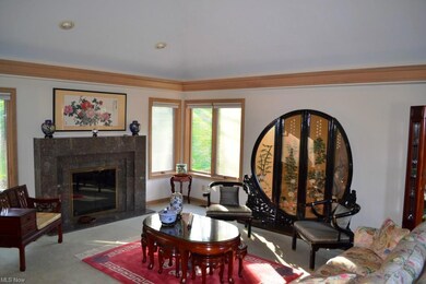 Living room with black marble fireplace, many wind