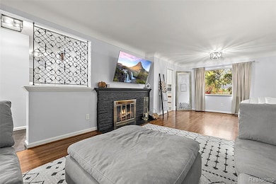 Bedroom featuring wood finished floors and a glass covered fireplace