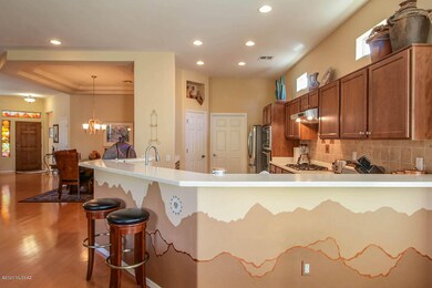 Kitchen has large bar