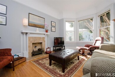 Bay window and decorative fireplace