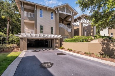 Front view showing under building parking.