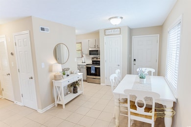 View of tiled dining space