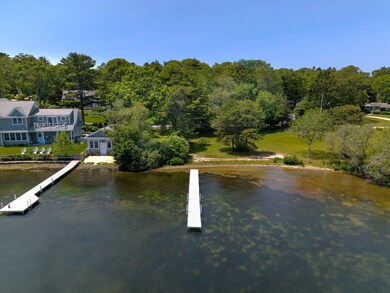 Aerial of shared dock & beach