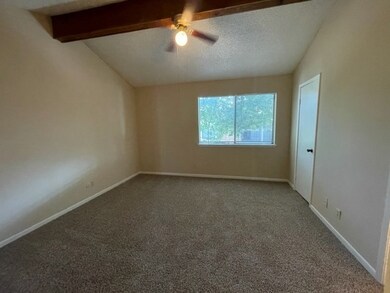 High ceilings in primary bedroom new carpet.
