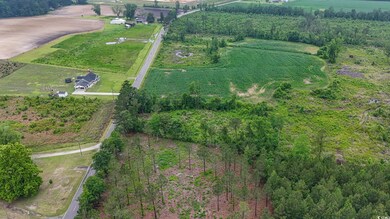 Aerial overview of property's location featuring rural landscape and extensive farmland