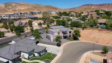 Aerial perspective of suburban area featuring mountains