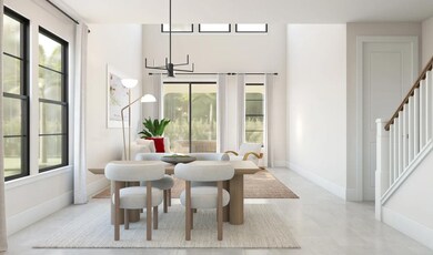 Dining area with chandelier