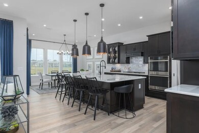 Kitchen with vast island & pendant lights 