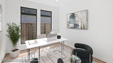 Office with tile patterned flooring and recessed lighting