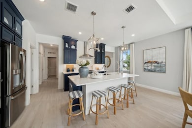 Kitchen with pendant lighting