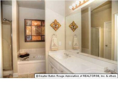 Master bath has large tub, separate shower and a v