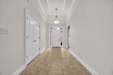 Entrance foyer featuring ornamental molding, light