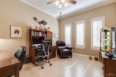 Office has plantation shutters.