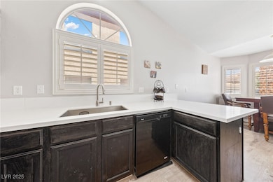 Kitchen featuring dishwasher, a sink, vaulted ceil