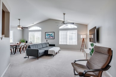 Ceiling fan, blinds, volume ceiling