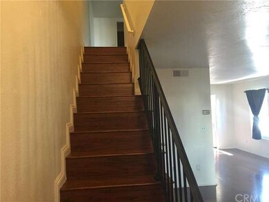 Stairs with laminate wood.