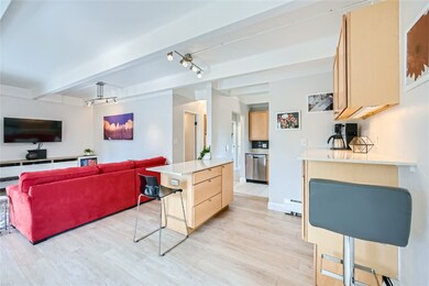 Breakfast bar and living area.