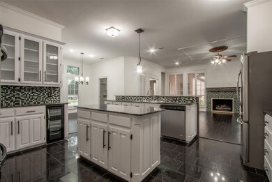 Double island overlooks the family room